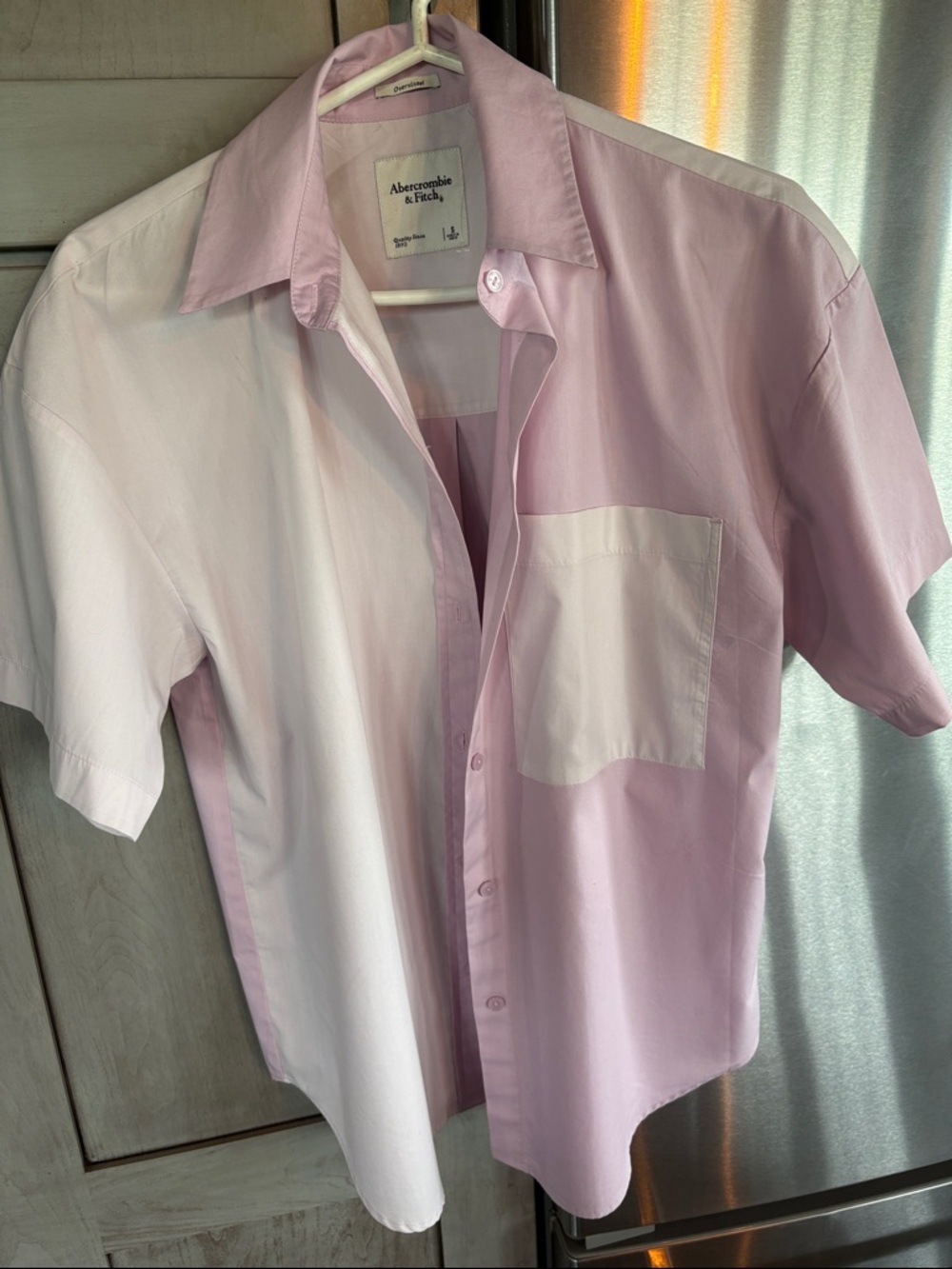 Abercrombie & Fitch Two-Tone lavender Short-Sleeve Shirt sz s oversized unisex